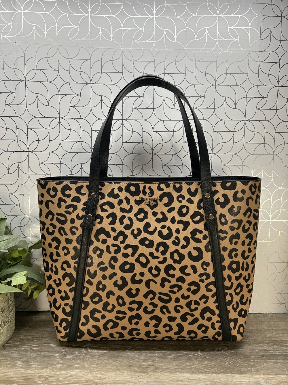 Kate Spade animal print zip top tote bag